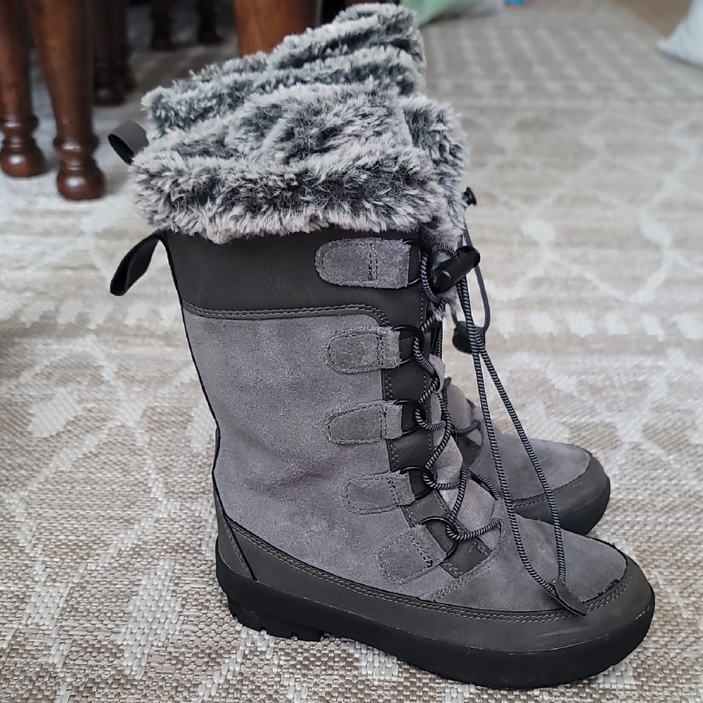 Target Gray Faux-Fur Lace-Up Winter Boots